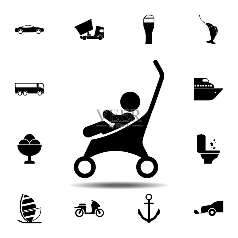 婴儿推车UI/UX扁平矢量图标图标素材