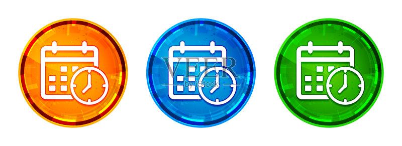 预约日期日历图标闪亮抽象圆形按钮集插图图标素材