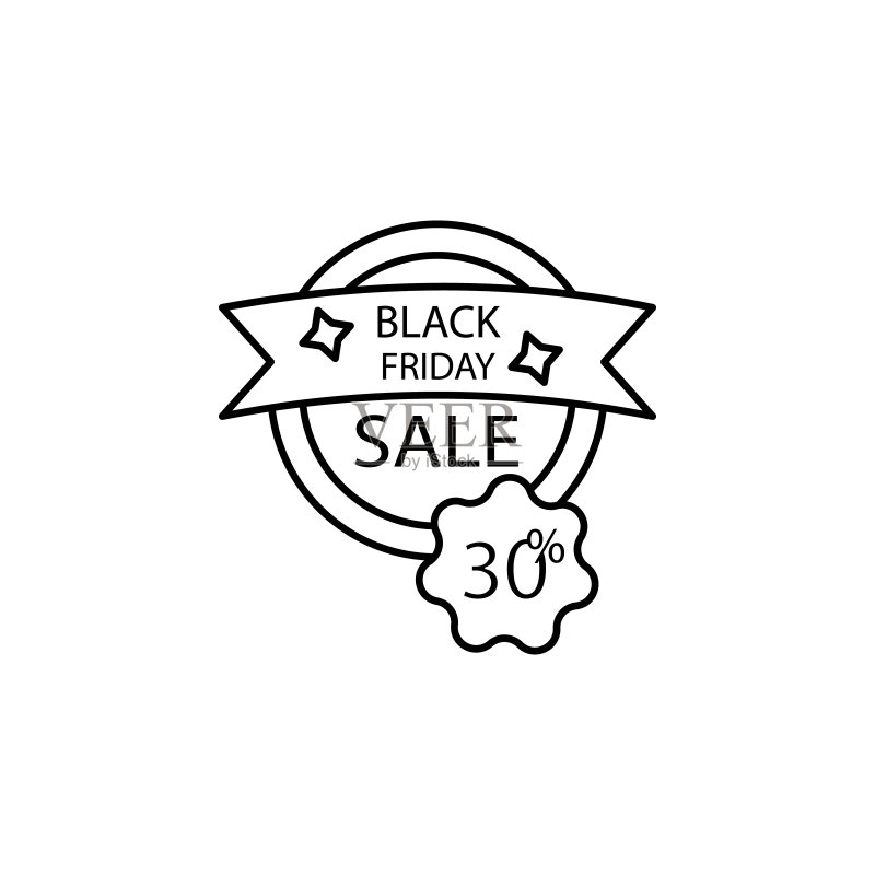 黑色星期五30%折扣图标,黑色星期五细线轮廓矢量素材,适用于UI和UX图标素材