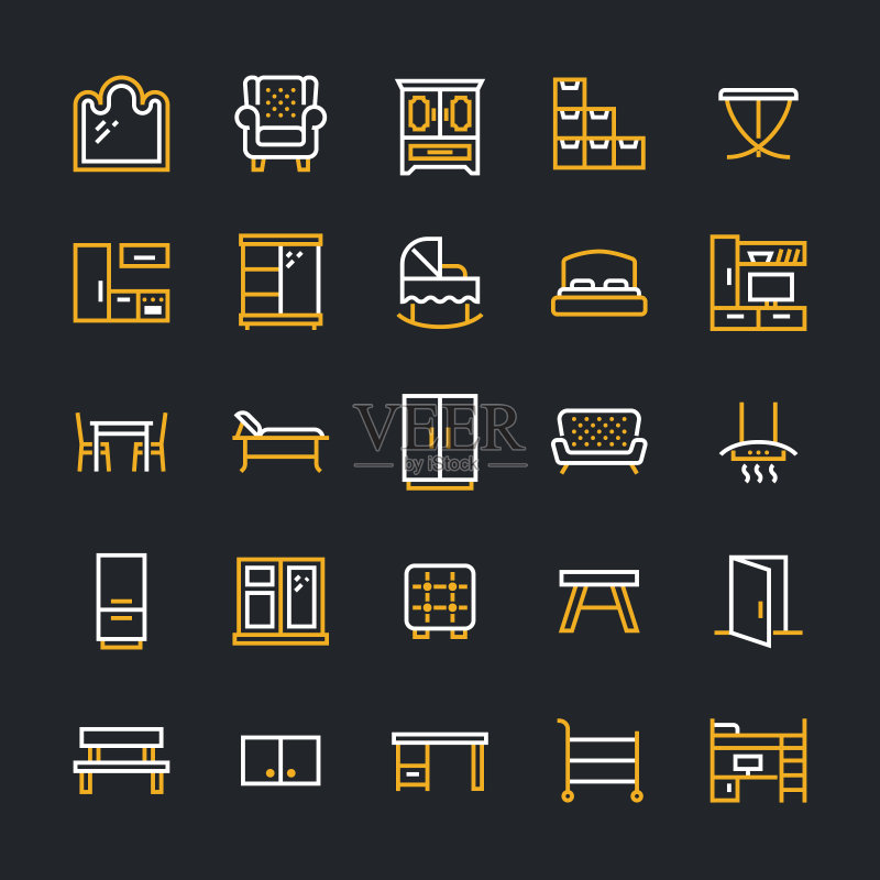 家具矢量扁平线条图标图标素材