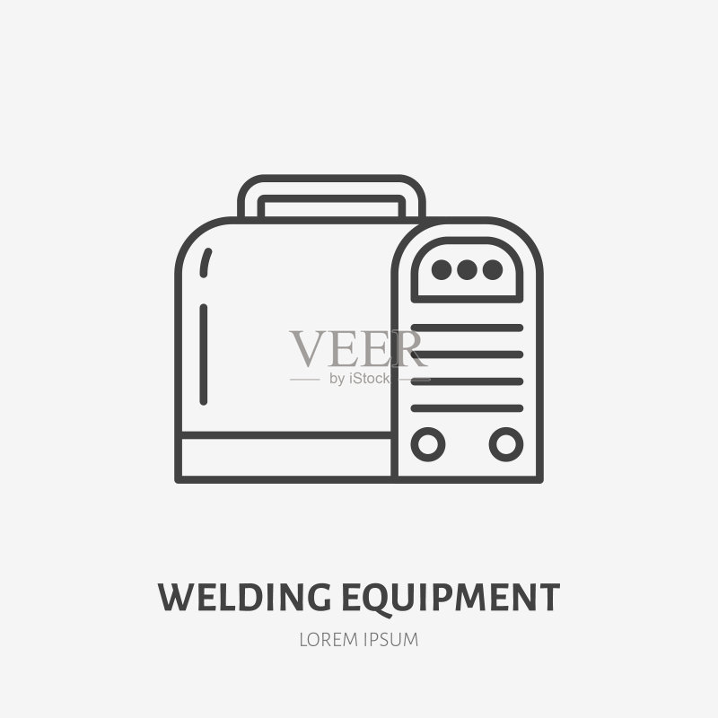 焊接设备直线图标,金属加工标志,工业工具商店、焊工服务的线性标志图标素材