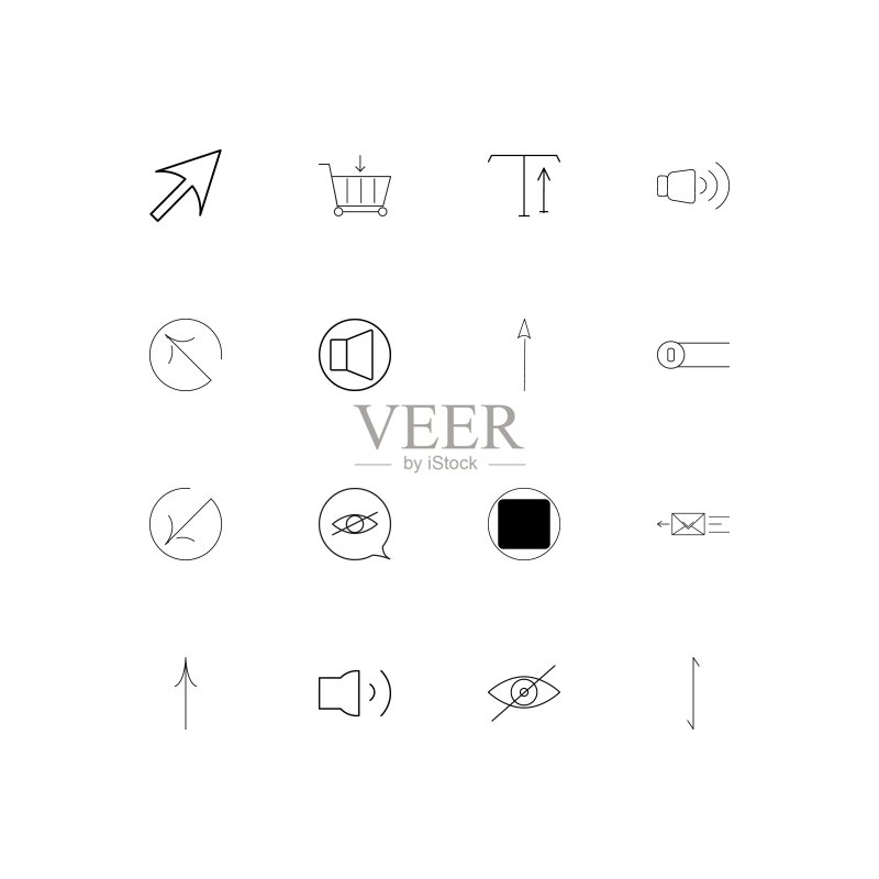 线性细按钮图标集:简约轮廓矢量图标图标素材
