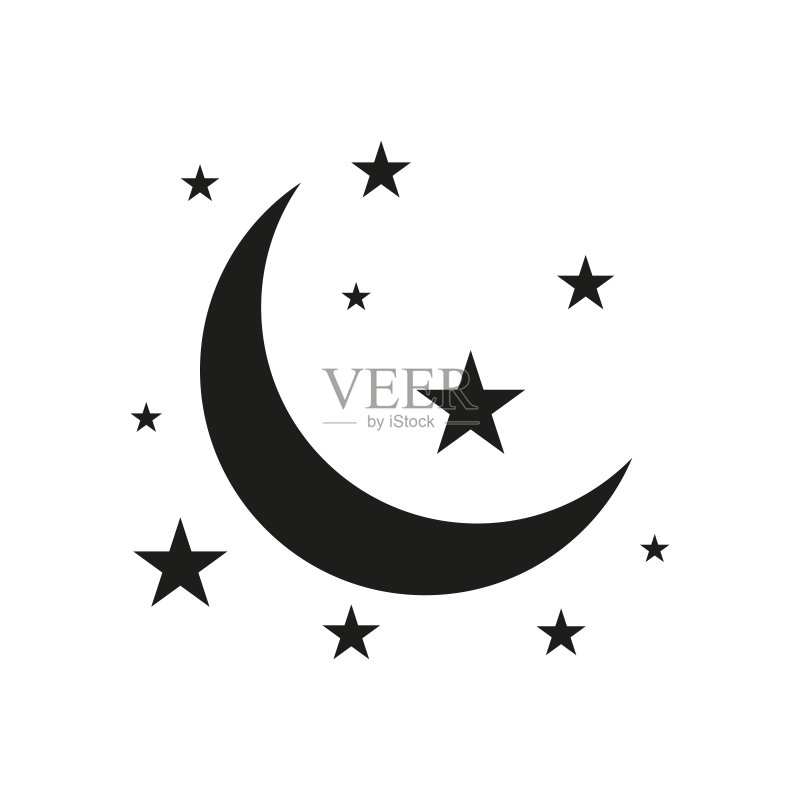月亮和星星图标黑色扁平矢量图图标素材
