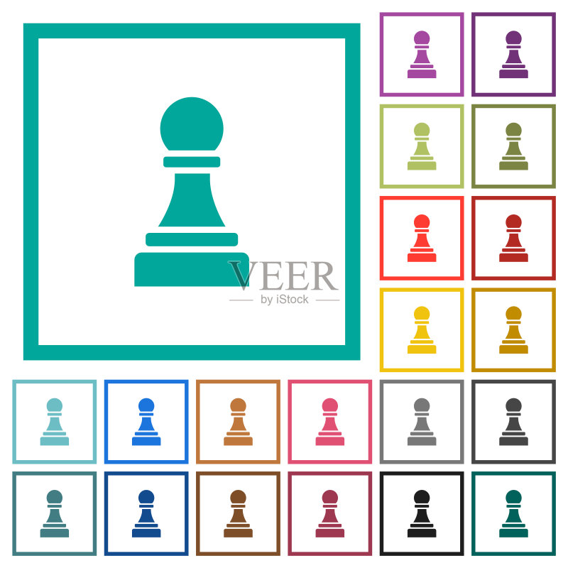 带象限框架的黑色国际象棋士兵扁平彩色图标图标素材