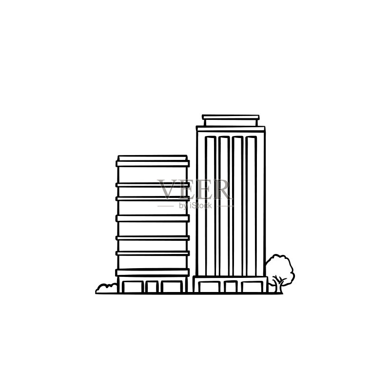 生态住宅建筑手绘轮廓涂鸦图标图标素材