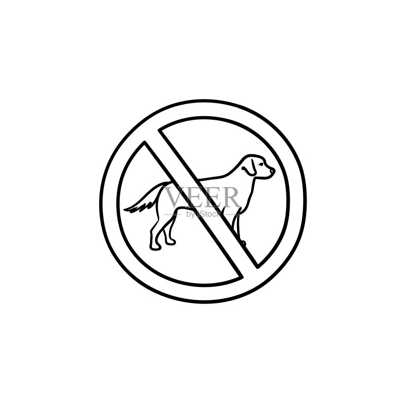 禁止携带宠物犬手绘轮廓涂鸦图标图标素材