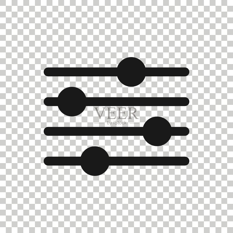 扁平风格的音量控制图标。白色背景上的音频调节矢量图,音频过滤商业概念。图标素材