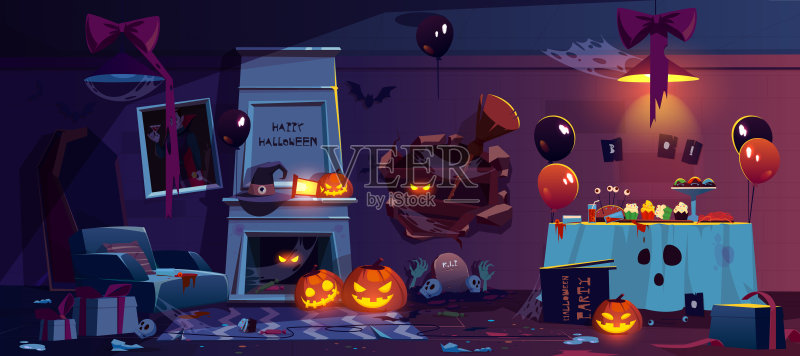 废弃的房间,万圣节派对装饰正版模板素材