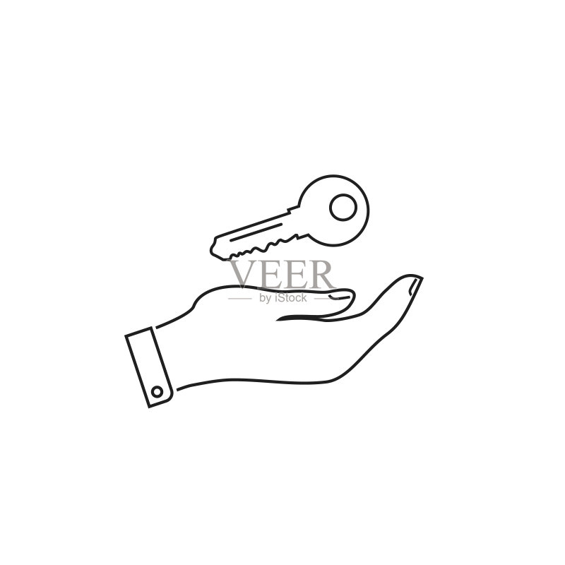房屋钥匙矢量线条图标插画:扁平设计风格图标素材