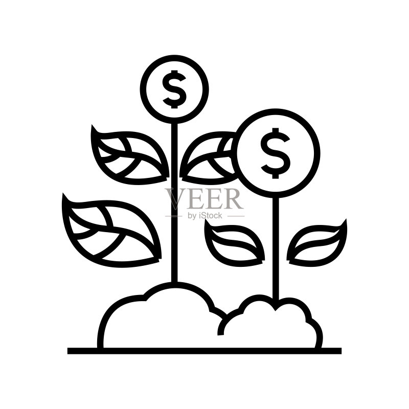 增长的商业线性图标,概念标志,轮廓矢量图,线性符号图标素材