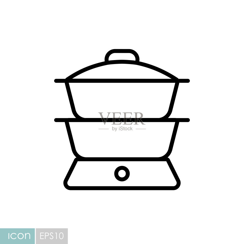双层蒸锅矢量图标,厨房用具图标素材