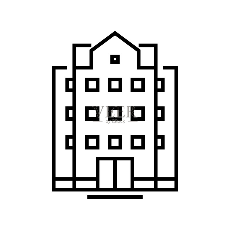 高层建筑线条图标、概念符号、轮廓矢量图、线性符号图标素材