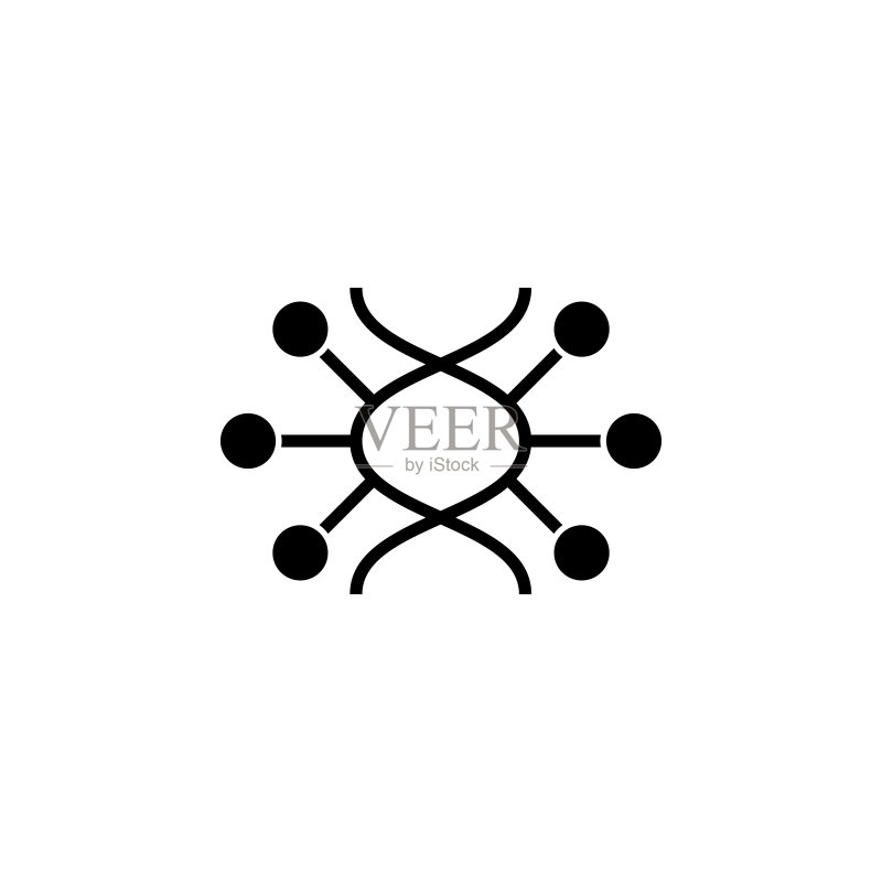DNA线性矢量图标:带有分子符号或Logo元素的细线DNA,生物技术极简符号图标素材