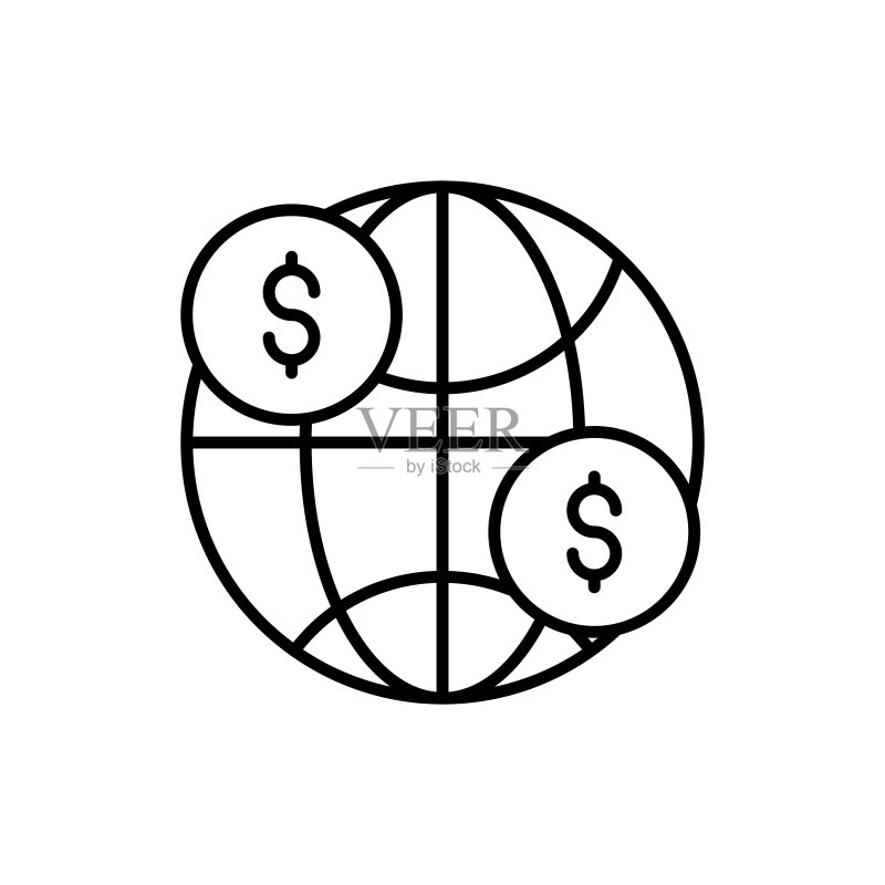 全球商业矢量图,带有彩色背景和投资图标的线条图标素材