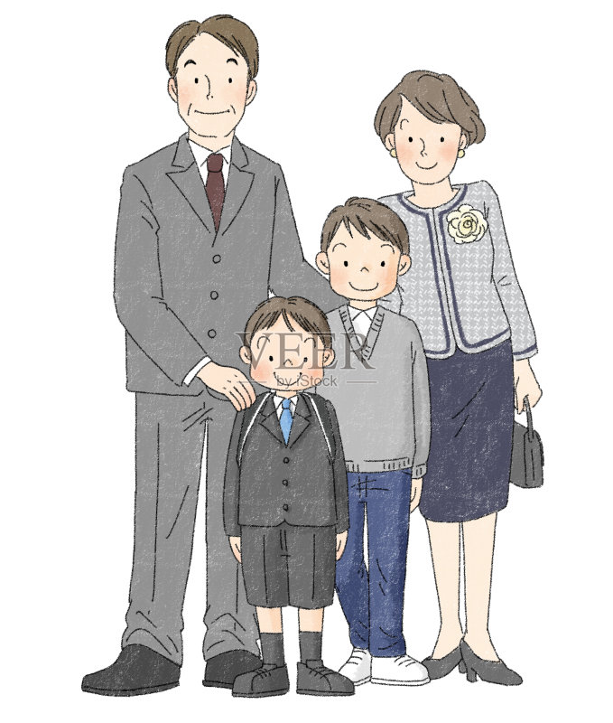 小学入学仪式家庭场景插画图片素材