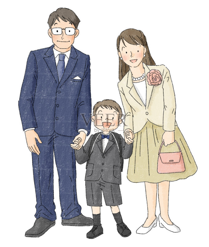 小学入学仪式家庭场景插画图片素材
