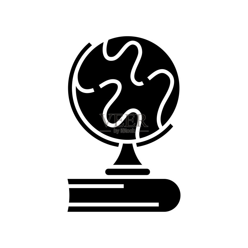 课堂地球黑色图标,概念插图,矢量扁平符号,标志图标素材