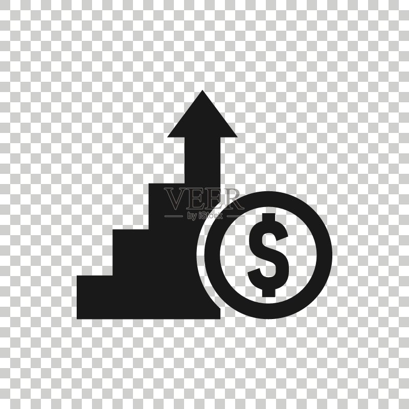 扁平风格的增长箭头图标。白色背景上的收入矢量图。提升业务概念。图标素材