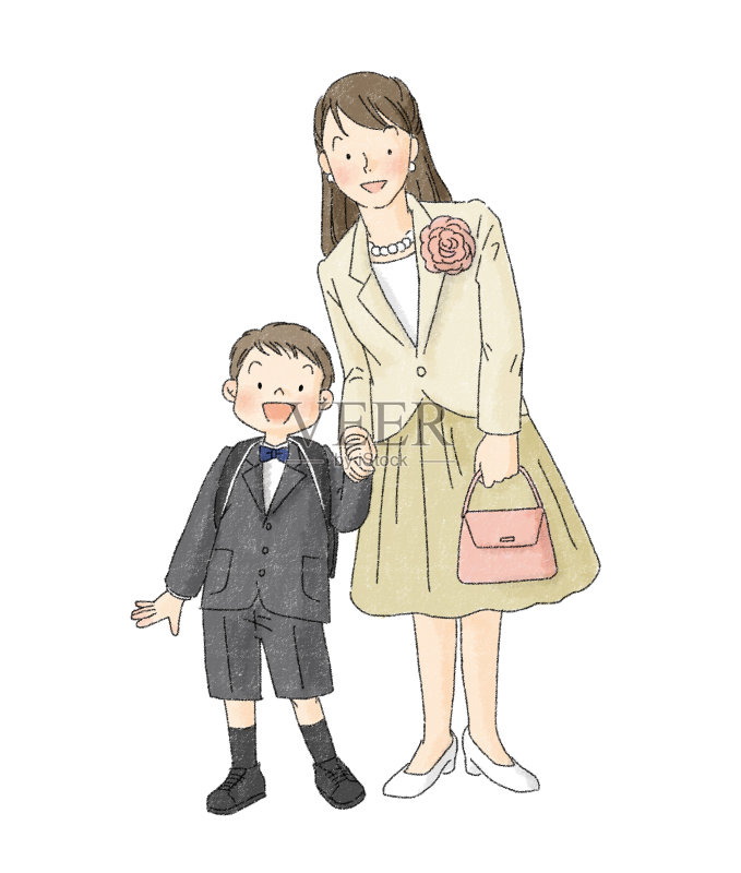 小学入学仪式家庭场景插画图片素材