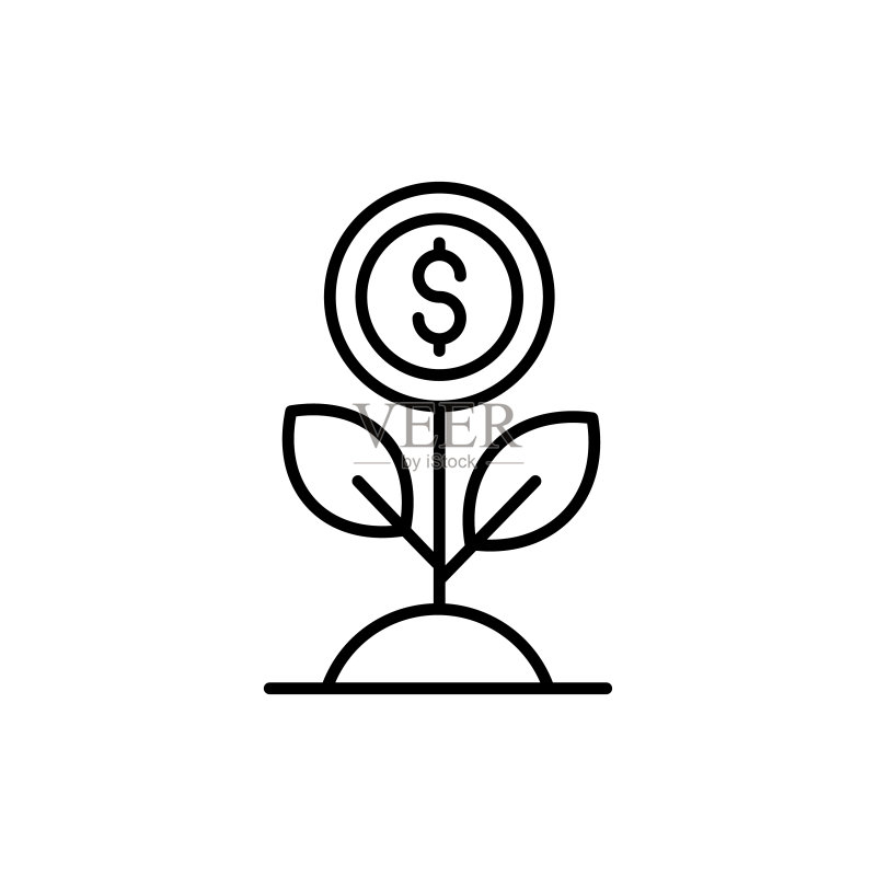 财富增长矢量插画:彩色背景和投资图标图标素材