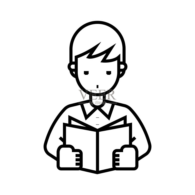 阅读的男孩,线条图标,概念符号,轮廓矢量图图标素材