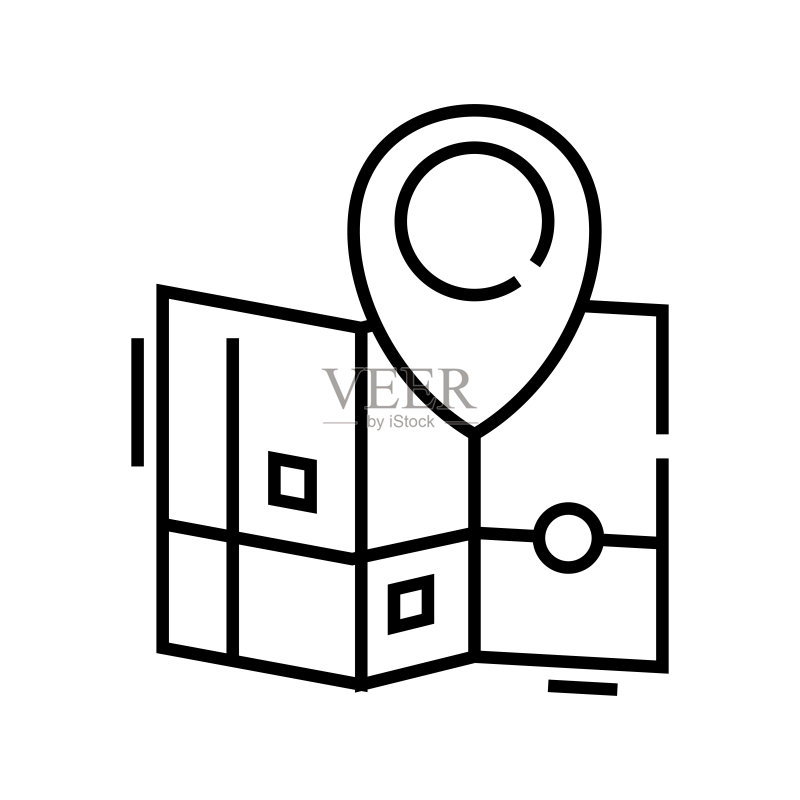 地图定位线性图标,概念标识,矢量轮廓插画,线性符号图标素材