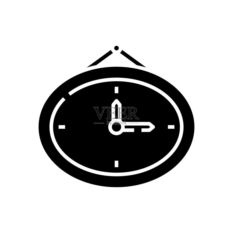 时钟黑色图标,概念插图,矢量扁平符号图标素材