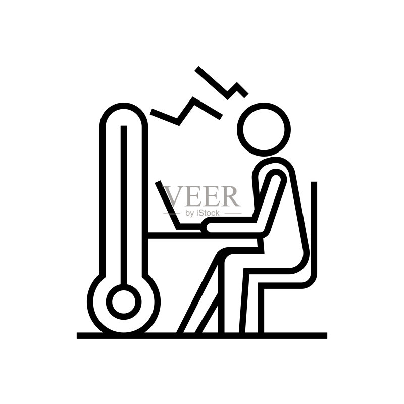 生病的工人线条图标、概念符号、轮廓矢量图、线性符号图标素材