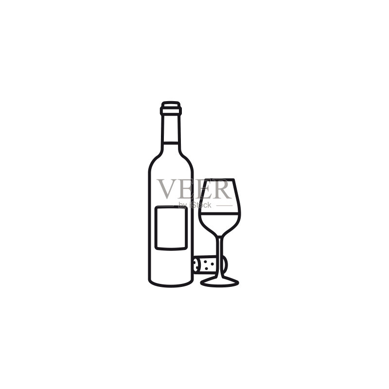 葡萄酒瓶和酒杯矢量图标图标素材