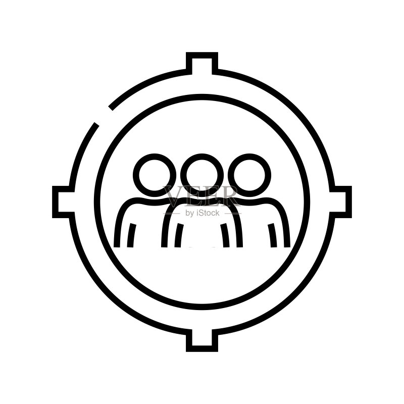 目标受众搜索线条图标,概念标志,轮廓矢量图,线性符号图标素材