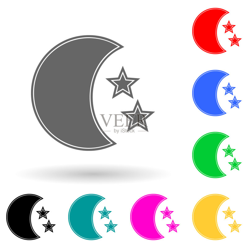 星星和月亮多色风格图标。用于UI和UX、网站或移动应用的简单glyph、扁平矢量空间图标图标素材
