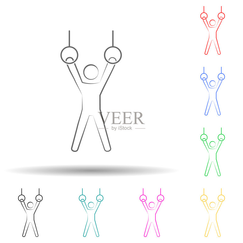 多色平衡木运动员图标:UI/UX网站或移动应用扁平矢量运动图标图标素材