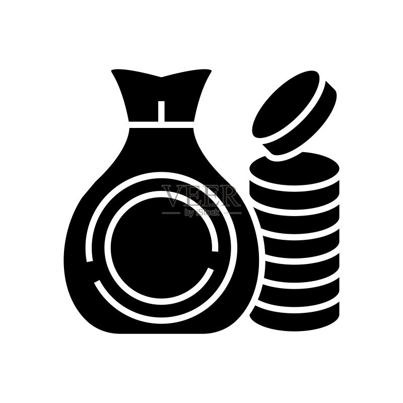 黑色钱袋图标,概念插图,矢量扁平符号,图符标志图标素材