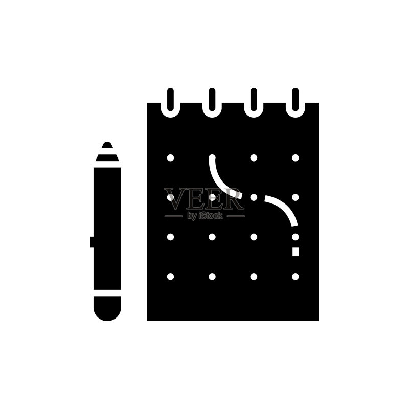 素描板黑色图标,概念插图,矢量扁平符号,字形符号图标素材
