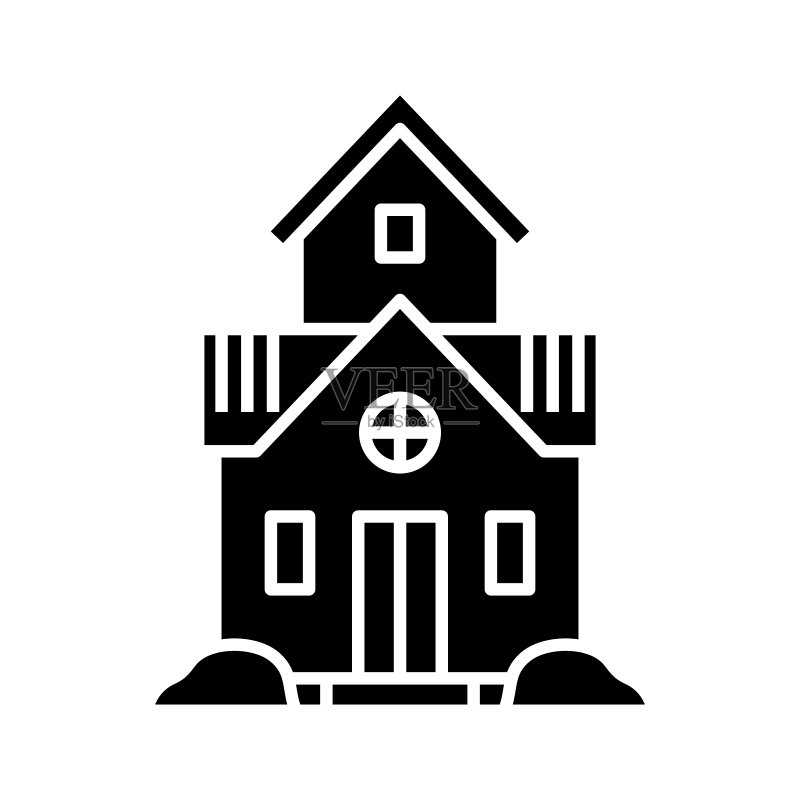 独栋房屋黑色图标,概念插图,矢量扁平符号,字形标志图标素材