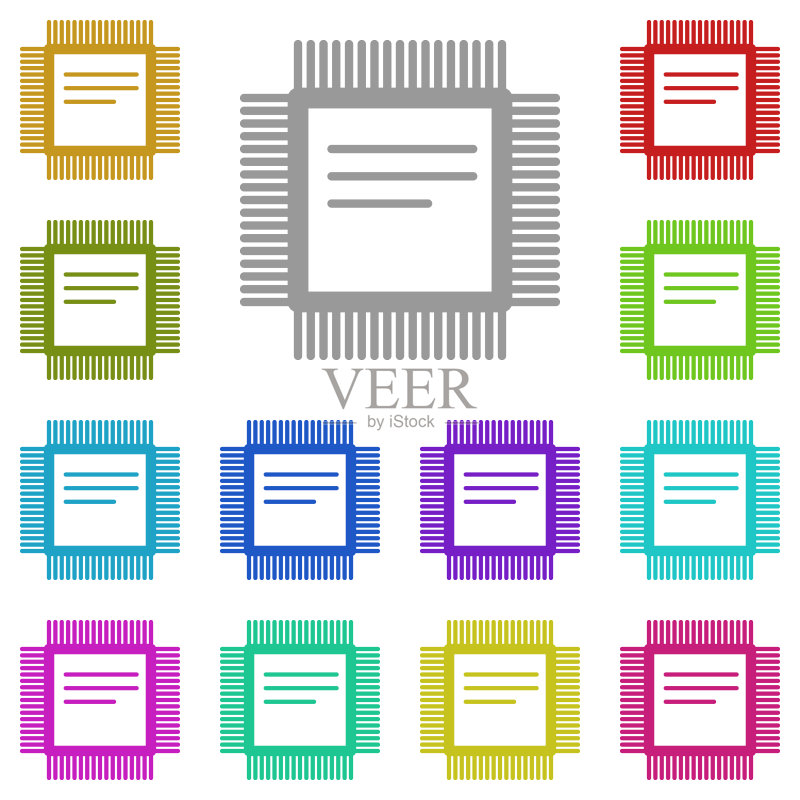 多色CPU图标。用于UI和UX、网站或移动应用的科技系列简单标志矢量图标素材