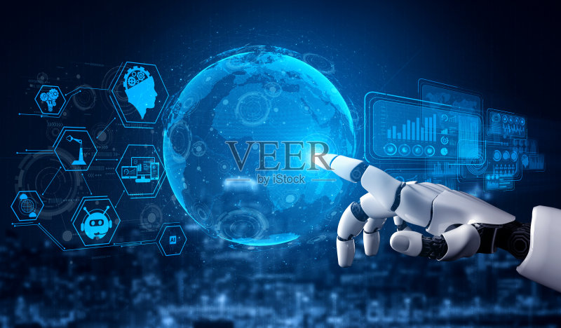 未来的人工智能机器人和半机械人。正版图片素材