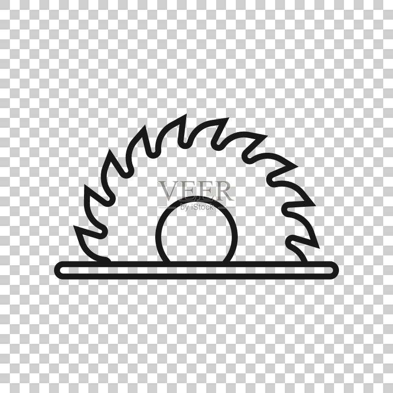 扁平风格的锯片图标。白色孤立背景上的圆形机器矢量图。旋转盘商业理念图标素材