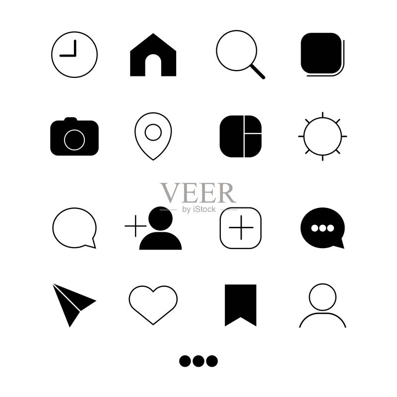 Web用户界面通用元素,黑白色Web或互联网按钮图标,黑色在白色背景上,EPS 10矢量图标素材