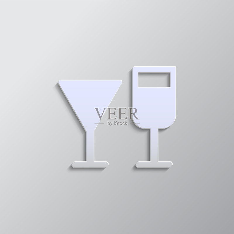 纸质风格酒杯矢量图标,灰色背景图标素材