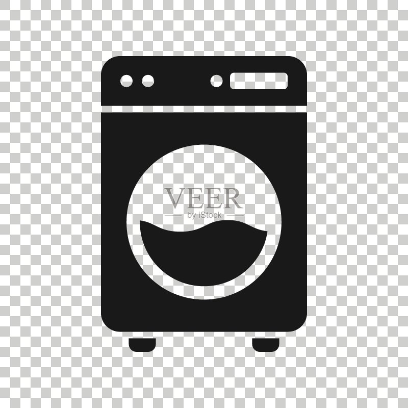 扁平风格洗衣机图标:白色背景洗衣机矢量图,洗衣概念图标素材
