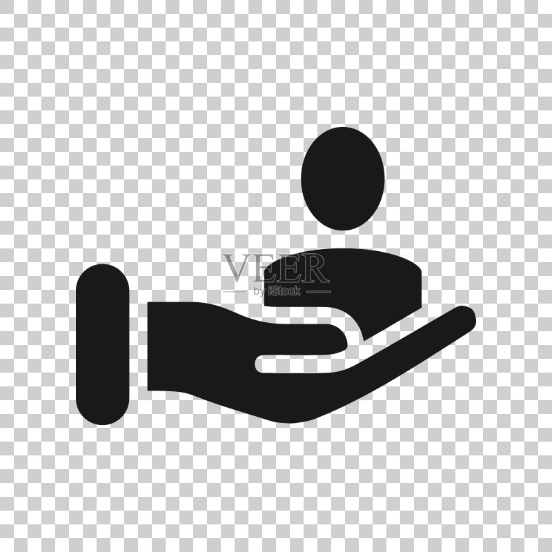 扁平风格的人与手图标:保护生命矢量插图,白色隔离背景。帮助业务概念图标素材