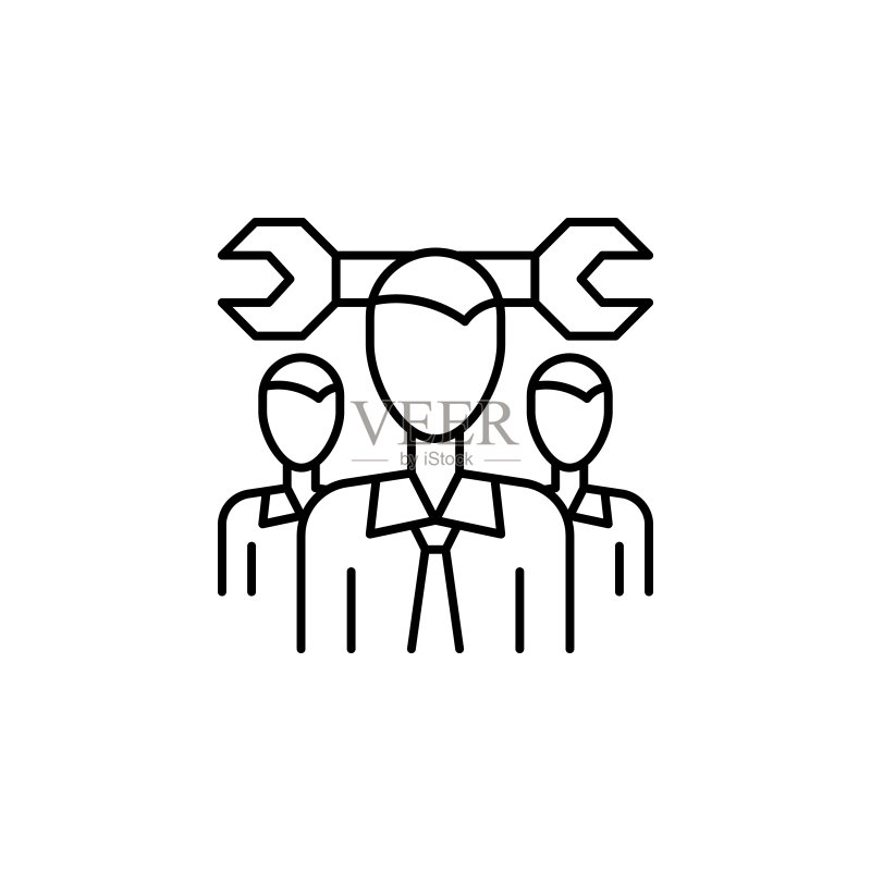 扳手,工人图标。用于UI和UX、网站或移动应用程序的团队合作的简单线条轮廓矢量元素图标素材