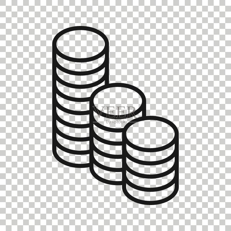 扁平风格的金币堆叠图标,美元硬币矢量图,白色背景上的货币堆叠商业概念图标素材