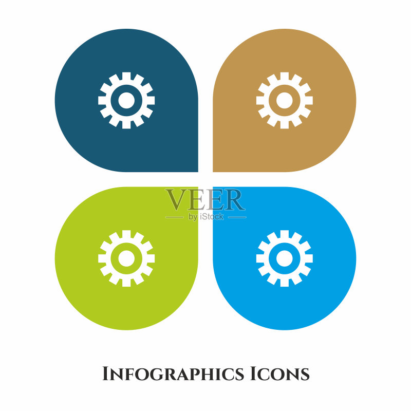 齿轮设置矢量图标(适用于各种用途,带四种不同背景)图标素材