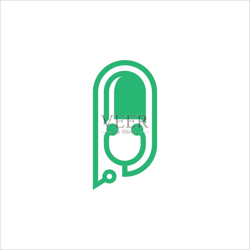 带有听诊器图标的药丸图标矢量标志图标素材