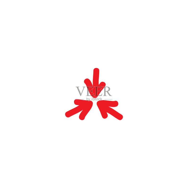 三个红色手绘箭头指向中心图标素材