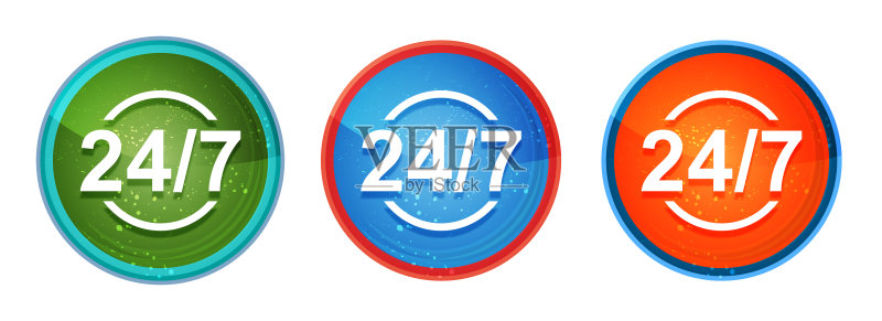 24/7图标抽象数字圆形按钮套装插图图标素材