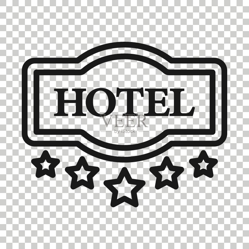 扁平风格的五星级酒店标志图标。白色隔离背景上的旅馆矢量图。旅馆房间信息商业概念。图标素材