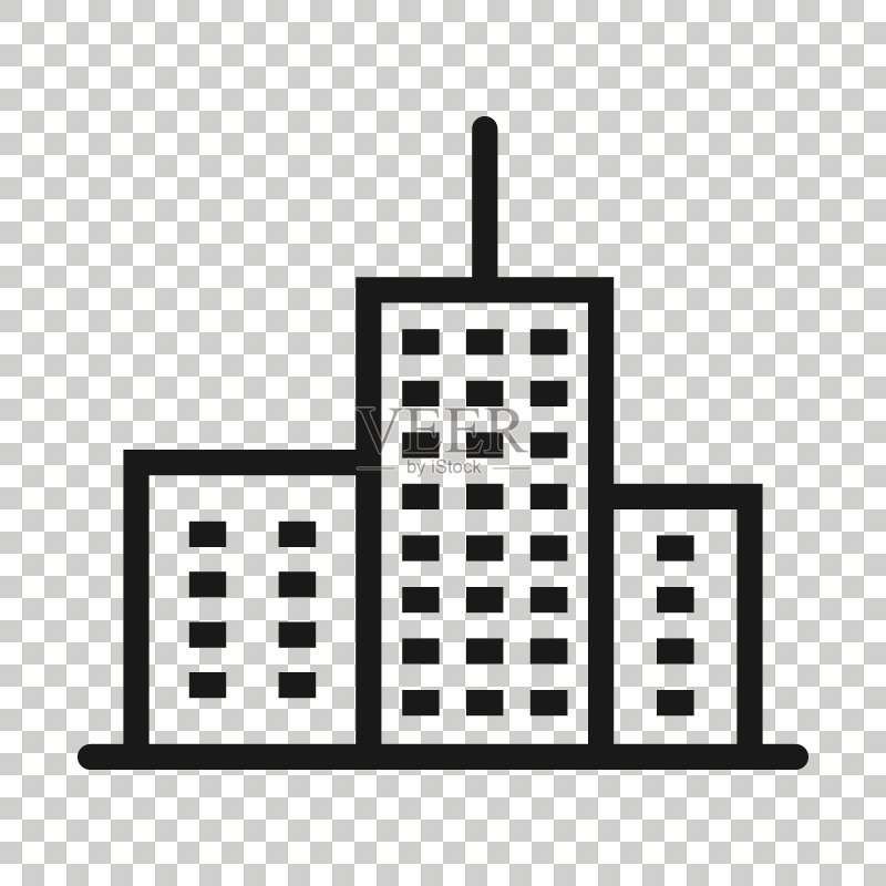 扁平风格的建筑图标:城镇摩天大楼公寓矢量图图标素材